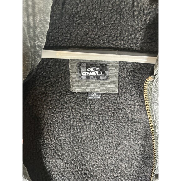 Vtg O'Neill Jacket Mens XL Graphite Gray Distressed Faded Denim‎ Sherpa Hoodie - Picture 12 of 16